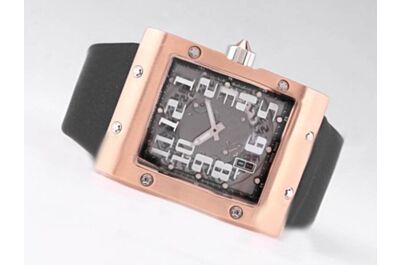 Richard Mille Ref RM 016 Rose Gold Black Leather Band Auto Watch 