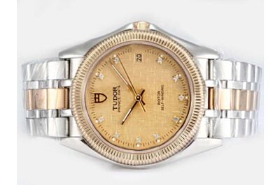 Tudor Prince Date Paved Diamond Bezel 18k Rose Gold Automatic Men's Watch 