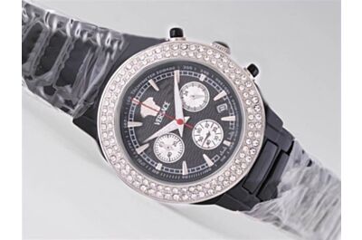 Versace Chronometer Diamond 24 Hours Quartz Lady Date Black Bracelet Watch 