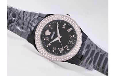 Versace Black Dial Women's Diamonds Bezel No Date Quartz Watch 