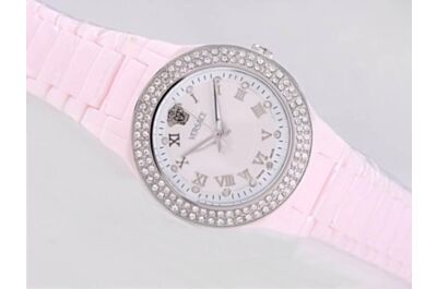 Versace Quartz 44mm MOP Ladies PINK Ceramic 1ct Diamond Watch