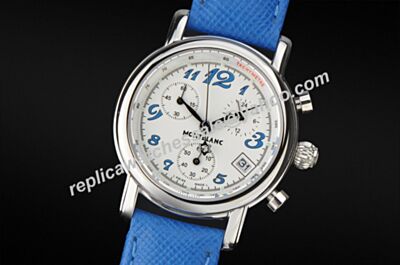 Montblanc Star Date Ladies Chronograph Blue Markers Silver Steel Watch  