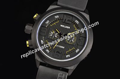 Clone Welder K31-10000 Chrono Carbon Black Steel Yellow Hands Watch 