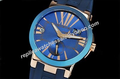 PUlysse Nardin 246-00-3/43 Executive Gents 43mm Blue Strap Dual Time Watch 