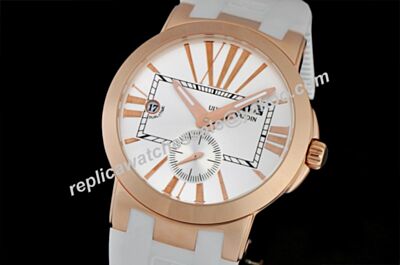 Copy Ulysse Nardin Executive Dual Time Skeleton Hand White Rubber Watch 